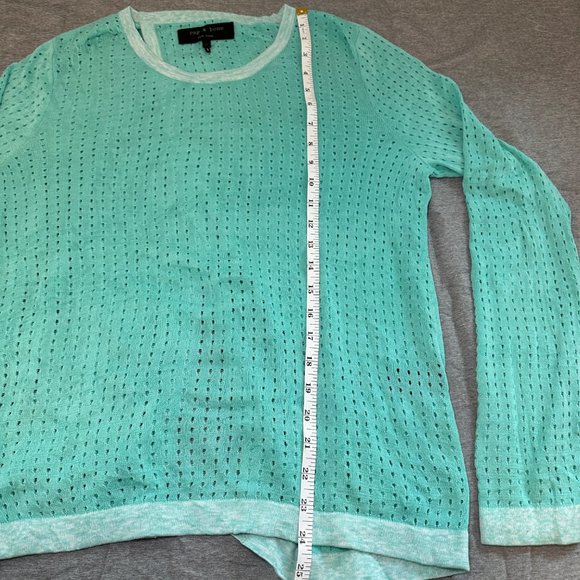 Rag & Bone, Teal Long‎ Sleeve 100% Cotton Blouse Mesh Open Back, Women Medium - Picture 5 of 10